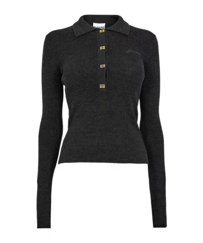 Ganni Polo Collar Knitwear In Black