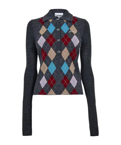 Ganni Polo Collar Knitwear In Black