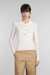 Ganni Natural Collar Front Button Sweater In Beige