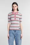 Ganni Womens Multicolour Sparkle-rib Short-sleeve Knitted Polo Shirt In Multicolor