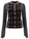 Ganni Grey Sweater With Classic Collar And Check Motif On The Front In Wool Woman