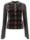 Ganni Grey Sweater With Classic Collar And Check Motif On The Front In Wool Woman In Gray