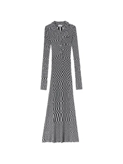Ganni Polo Space-dye Ribbed-knit Maxi Dress In Black