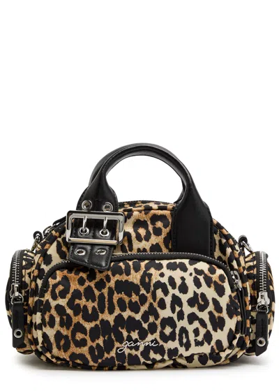 Ganni Leopard-print Tote Bag In Black