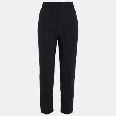 Pre-owned Ganni Polyester Tapered Pants 34 In Black