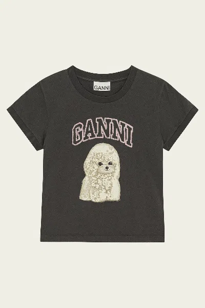 Ganni Poodle Graphic Cropped T-shirt In Phantom In Black