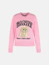 Ganni Poodle Graphic Sweater In Pink Wool Blend In Pink