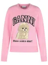 Ganni Poodle Graphic Sweater In Pink Wool Blend In Pink