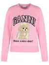 Ganni Wool Sweater With Poodle In Pink