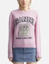Ganni Womens Chalk Pink Poodle Logo-motif Wool-blend Knit Jumper Xs