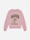 Ganni Womens Chalk Pink Poodle Logo-motif Wool-blend Knit Jumper Xs In Pink