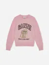 Ganni Womens Chalk Pink Poodle Logo-motif Wool-blend Knit Jumper Xs In Pink