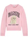 Ganni Womens Chalk Pink Poodle Logo-motif Wool-blend Knit Jumper Xs In Pink