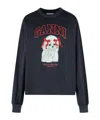 Ganni Organic Cotton Crew Neck Graphic Sweater In Blue