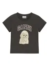 Ganni Women Black T-shirt With Round Neck And Maxi Logo On The Front In Cotton Woman In Black
