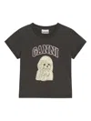 Ganni Women Black T-shirt With Round Neck And Maxi Logo On The Front In Cotton Woman In Black