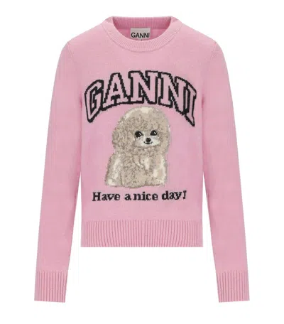 GANNI POODLE PINK CREWNECK JUMPER