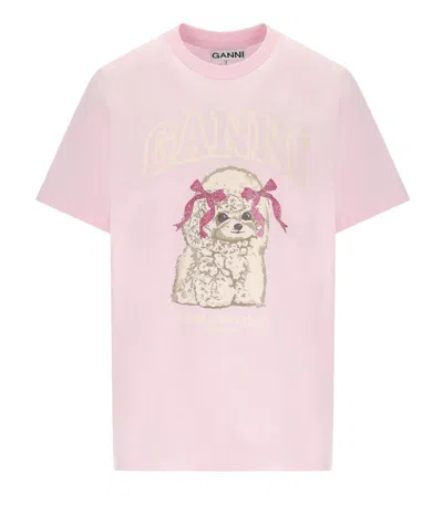 Ganni Graphic Print Crew Neck Short Sleeve Top In Multi