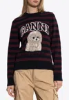Ganni Graphic Wool Mix Poodle Stripe Crewneck Knitwear Multicolor In Burgundy