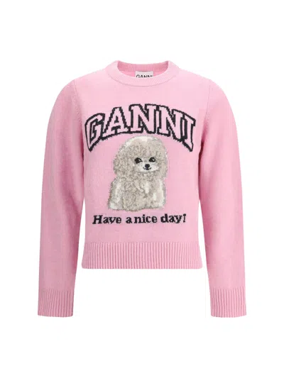 Ganni Women Graphic Sweater In Pink