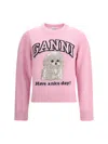Ganni Wool Sweater With Poodle In Pink