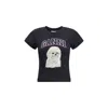 Ganni Women Black T-shirt With Round Neck And Maxi Logo On The Front In Cotton Woman In Blue
