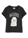 Ganni Women Black T-shirt With Round Neck And Maxi Logo On The Front In Cotton Woman In Black