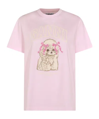 Ganni Graphic Print Crew Neck Short Sleeve Top In Multi