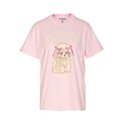 Ganni Graphic Print Crew Neck Short Sleeve Top In Multi