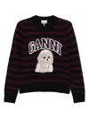 Ganni Graphic Wool Mix Poodle Stripe Crewneck Knitwear Multicolor In Black
