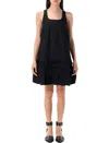 Ganni Ruffle Sleeveless Square Neck Mini Dress In Black