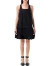 Ganni Ruffle Sleeveless Square Neck Mini Dress In Black