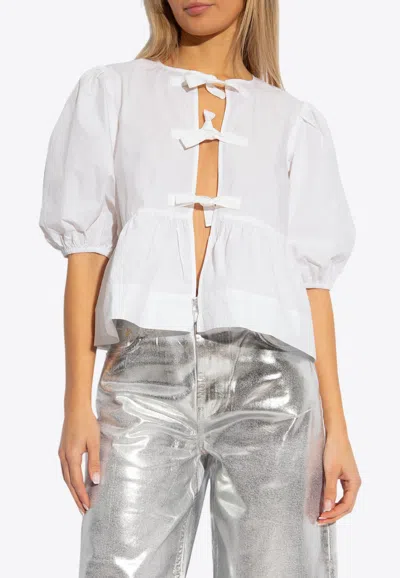 Ganni Poplin Blouse With Bows In White