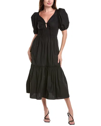 Ganni Poplin Midi Dress In Black