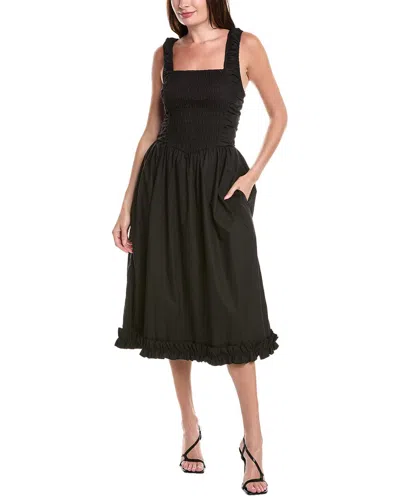 Ganni Poplin Midi Dress In Black