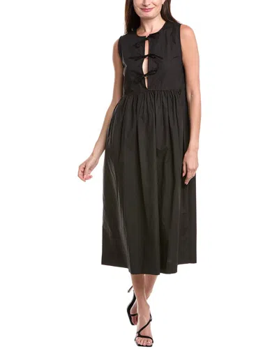 Ganni Poplin Midi Dress In Black