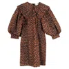 Ganni Poplin Mini Dress In Animal Print Cotton In Multi
