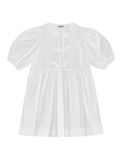 Ganni Poplin Tie String Mini Dress In White