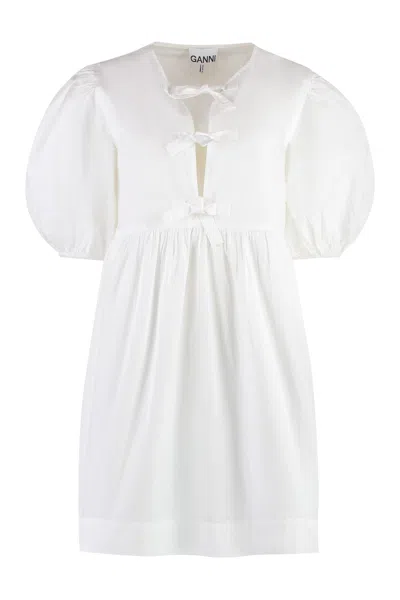 Ganni Poplin Mini Dress In White
