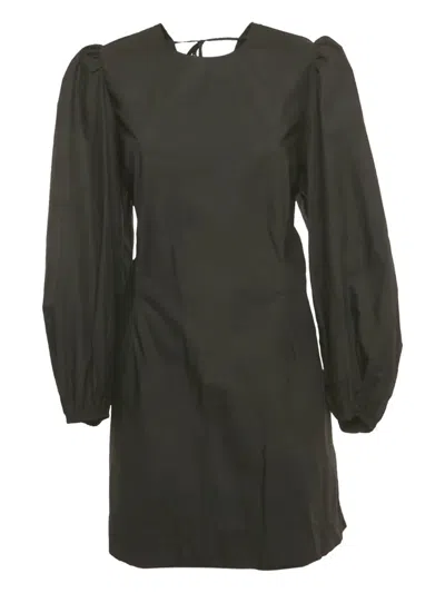 Pre-owned Ganni Poplin Open-back Mini Dress In Black