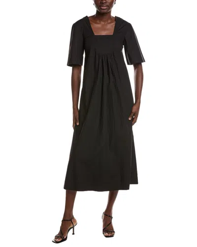 Ganni Poplin Open-neck Maxi Dress In Black
