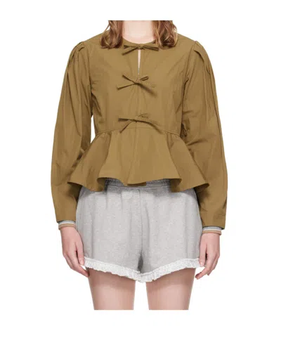 Ganni Poplin Shirt In Brown