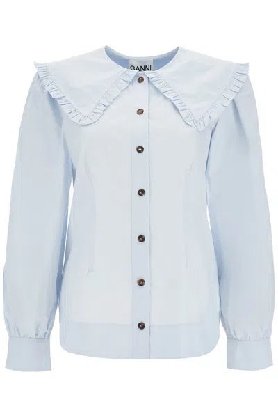 GANNI POPLIN SHIRT WITH OVERSIZED COLLAR