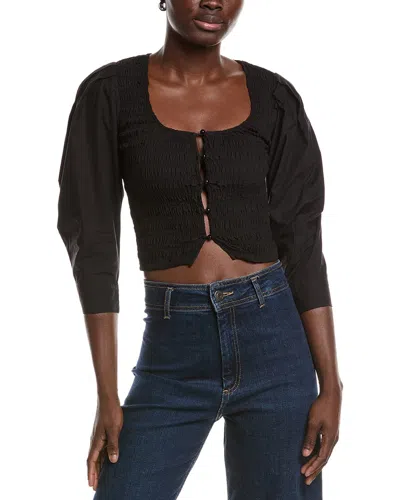 Ganni Poplin Smock Blouse In Black