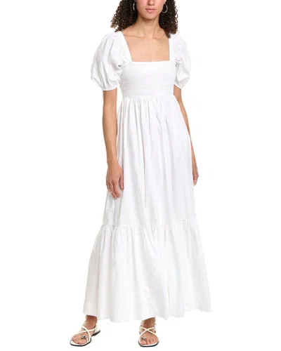 Ganni Smocked Organic Cotton-poplin Midi Dress In Bright White