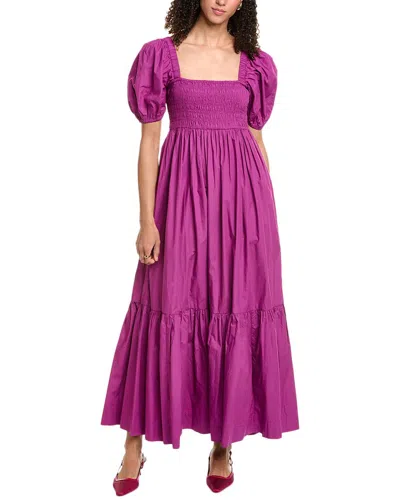 Ganni Poplin Smocked Maxi Dress In Purple