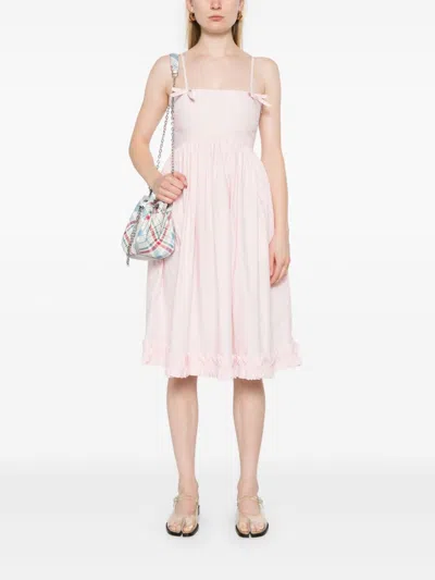 Ganni Pink Cotton Poplin Strap Midi Dress