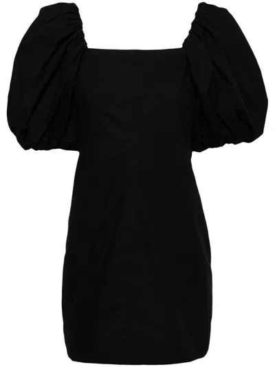 Ganni Double Satin Mini Dress In Black
