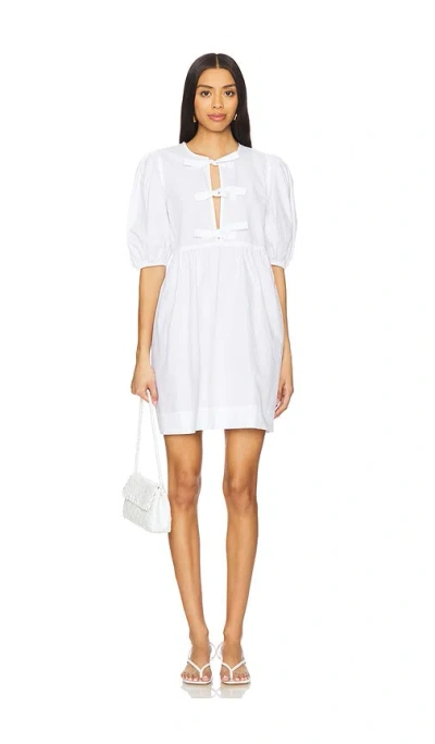 Ganni Organic Cotton Tie String Mini Dress In White