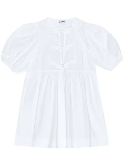 Ganni Poplin Tie String Mini Dress In White